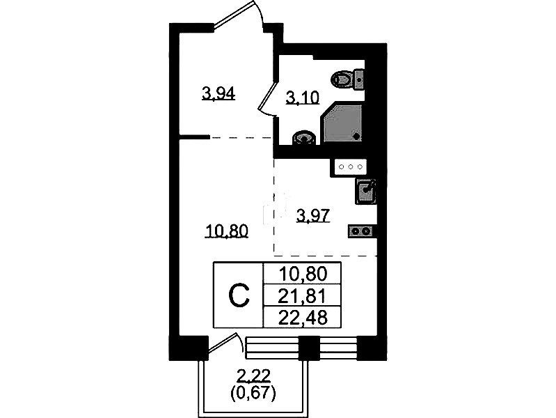 Квартира студия 22.48 м², 8/8 эт., ЖК «Живи! В Рыбацком»